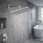 Chuveiro em ABS quadrado 200x200mm Cromado com Braço em Aço Inox Big Obra