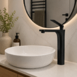 Misturador monocomando Bica Alta para banheiros e lavabos Preto Big Obra