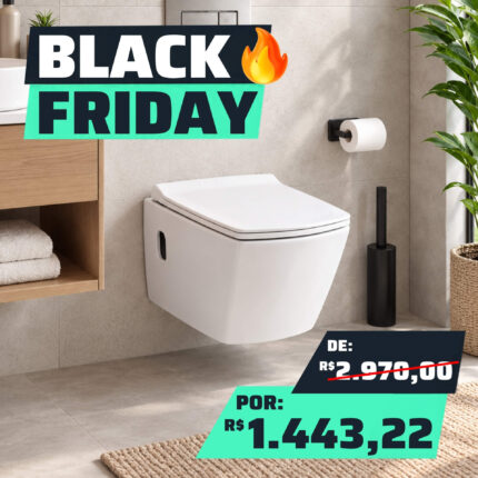 Bacia Suspensa Big Obra Sifônica Rimless Rettangolare Branca com Assento