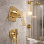 Acabamento de Monocomando Quadrado Deca em Inox, Zinco e ABS Dourado