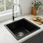 Cuba de Quartzo 450x450x220mm Preta com sifao e valvula (R)