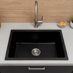 Cuba de Quartzo 550x450x200mm Preta com sifao e valvula (R)