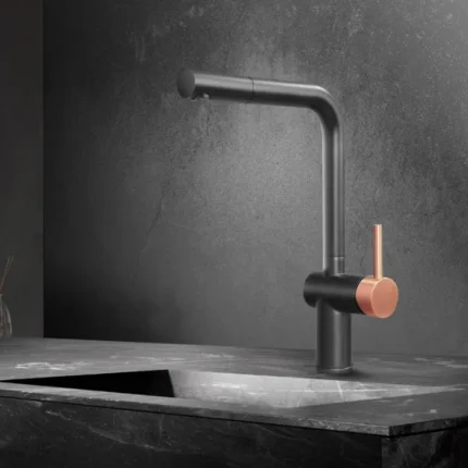 Misturador Monocomando Aco Inox 304 Cozinha Bica Movel Preto Rose Gold