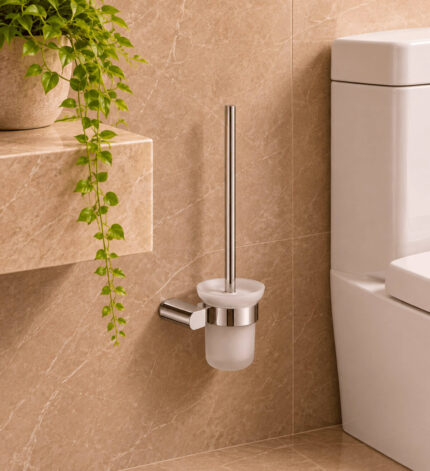 Escova de Bacia com Suporte Aço Inox 304 Round Cromado Polido