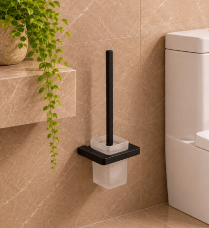 Escova de Bacia com Suporte Aço Inox 304 Semi Round Preto Matte (R)