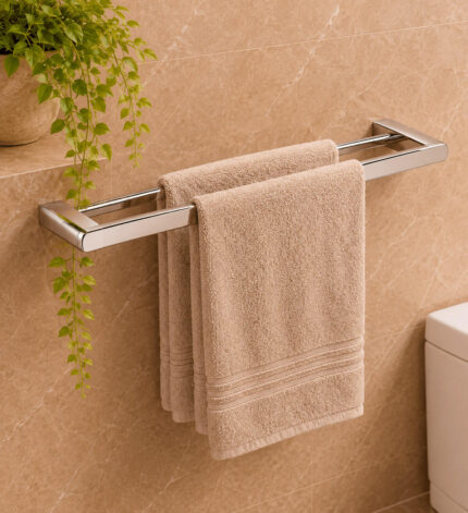 Porta Toalha Duplo Aço Inox 304 60cm Round Cromado Polido