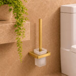 Escova de Bacia com Suporte Aço Inox 304 Semi Round Gold Champagne Escovado (R)