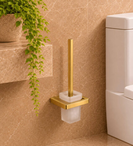 Escova de Bacia com Suporte Aço Inox 304 Semi Round Gold Champagne Escovado (R)