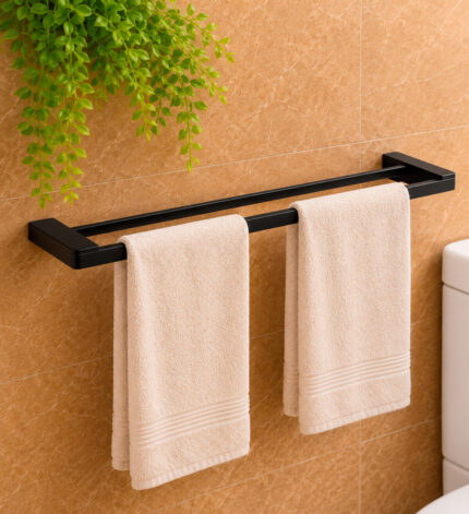 Porta Toalha Duplo Aço Inox 304 60cm Semi Round Preto Matte (R)