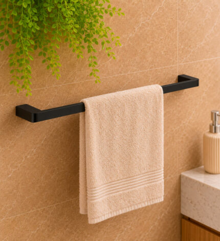 Porta Toalha Simples Aço Inox 304 60cm Semi Round Preto Matte (R)