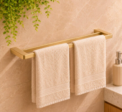 Porta Toalha Duplo Aço Inox 304 60cm Semi Round Gold Champagne Escovado (R)